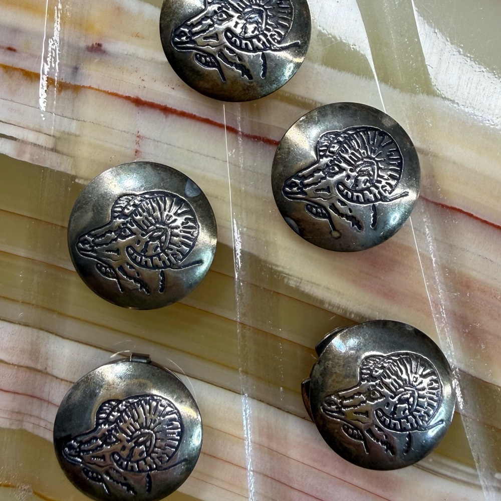 Vintage  Ram Head Buttons Covers- Silver Tone